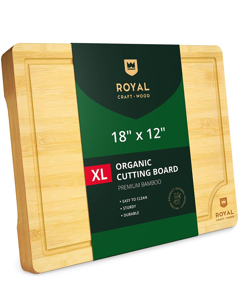 Wooden Cutting Boards for Kitchen Meal Prep & Serving - Bamboo Wood Cutting Board Set - Charcuterie & Chopping Butcher Block for Meat