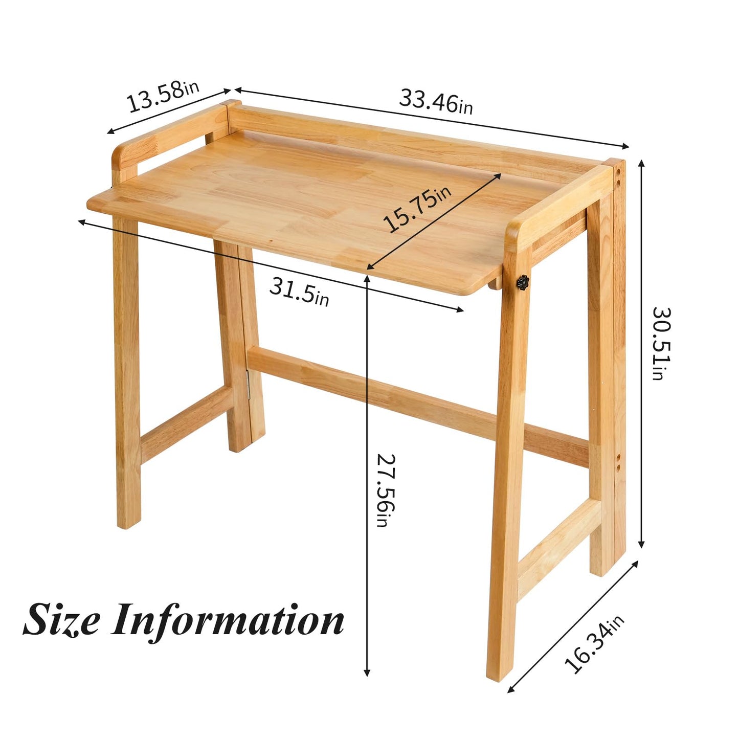 Computer Desk, Foldable Desk, Home Office Desks, Solid Wood Writing Desk, Mid Century Modern Desks, Oak Study Table, Folding Desks for Small Spaces, 31.5 W x 27.6 H x 13.6 D Inches, Natural