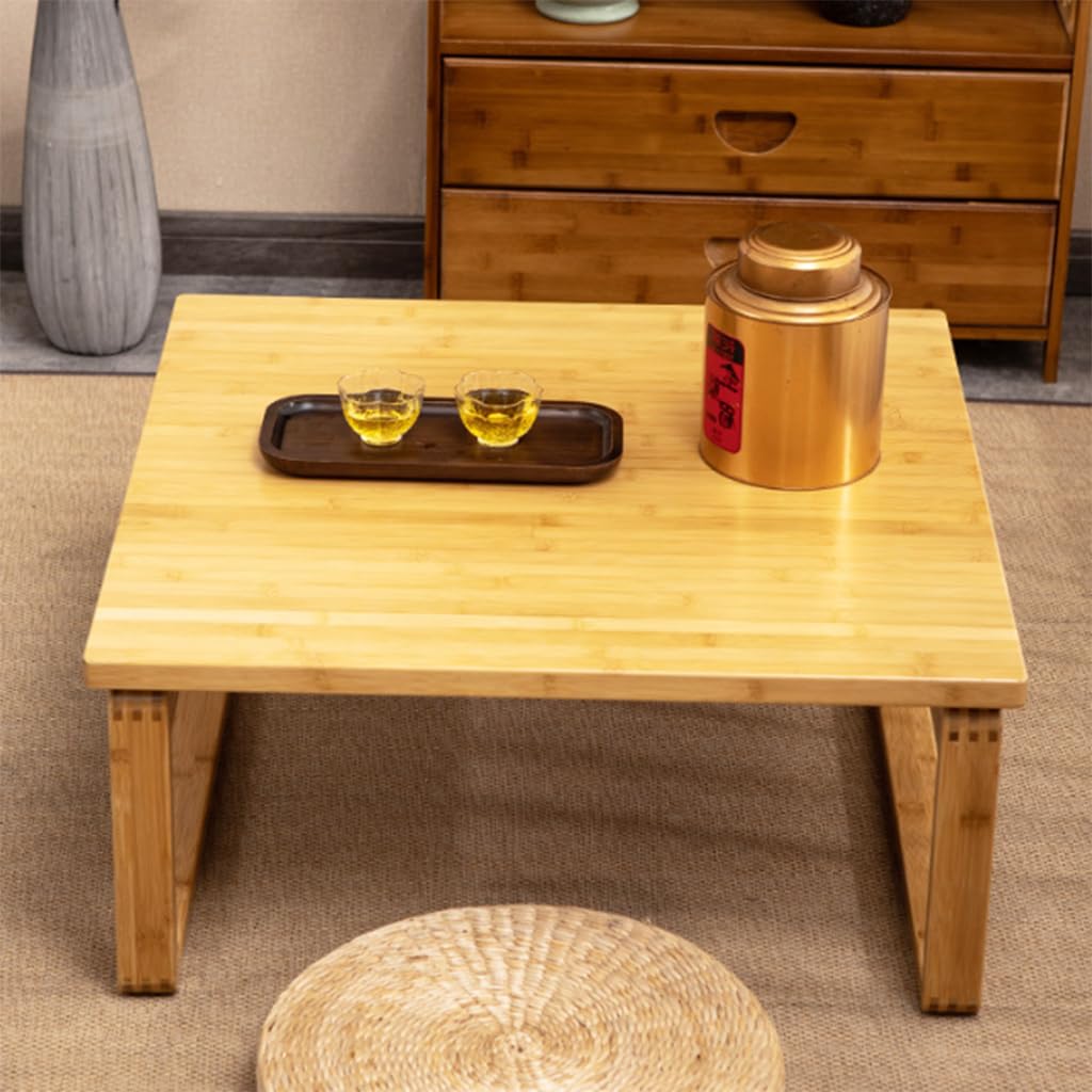 Portable Rectangle Foldable Coffee Table Japanese Tea Table, Bamboo Low Table for Sitting on The Floor, Dining Table, Tatami Table for Living Room Bedroom Meditation (Size:27.6*19.7*12.2in)