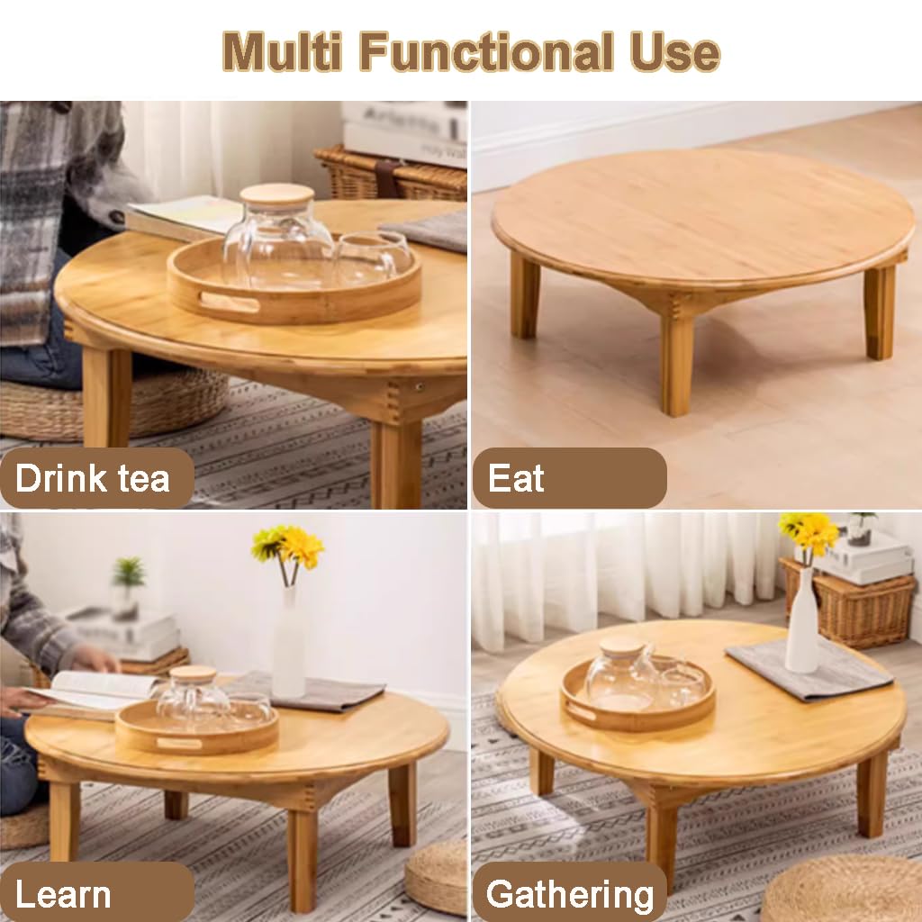 Portable Rectangle Foldable Coffee Table Japanese Tea Table, Bamboo Low Table for Sitting on The Floor, Dining Table, Tatami Table for Living Room Bedroom Meditation (Size:27.6*19.7*12.2in)