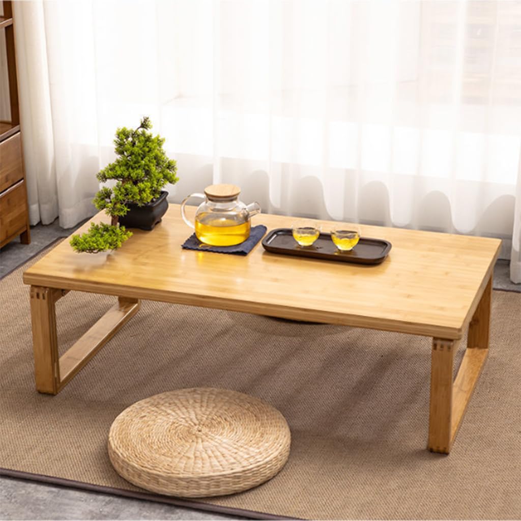 Portable Rectangle Foldable Coffee Table Japanese Tea Table, Bamboo Low Table for Sitting on The Floor, Dining Table, Tatami Table for Living Room Bedroom Meditation (Size:27.6*19.7*12.2in)