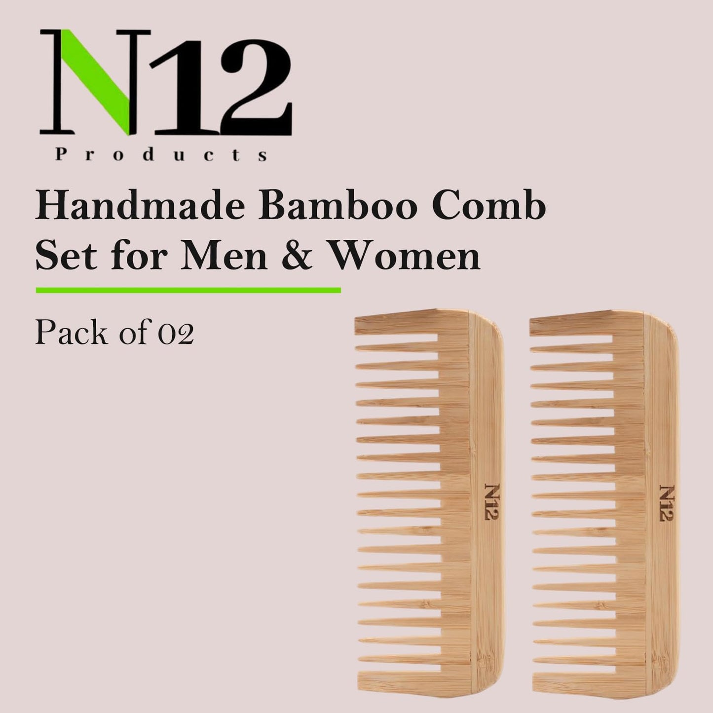 N12 products set of 2 bamboo comb handmade Eco-friendly Bamboo wood Wide tooth comb anti-static anti-frizz hair