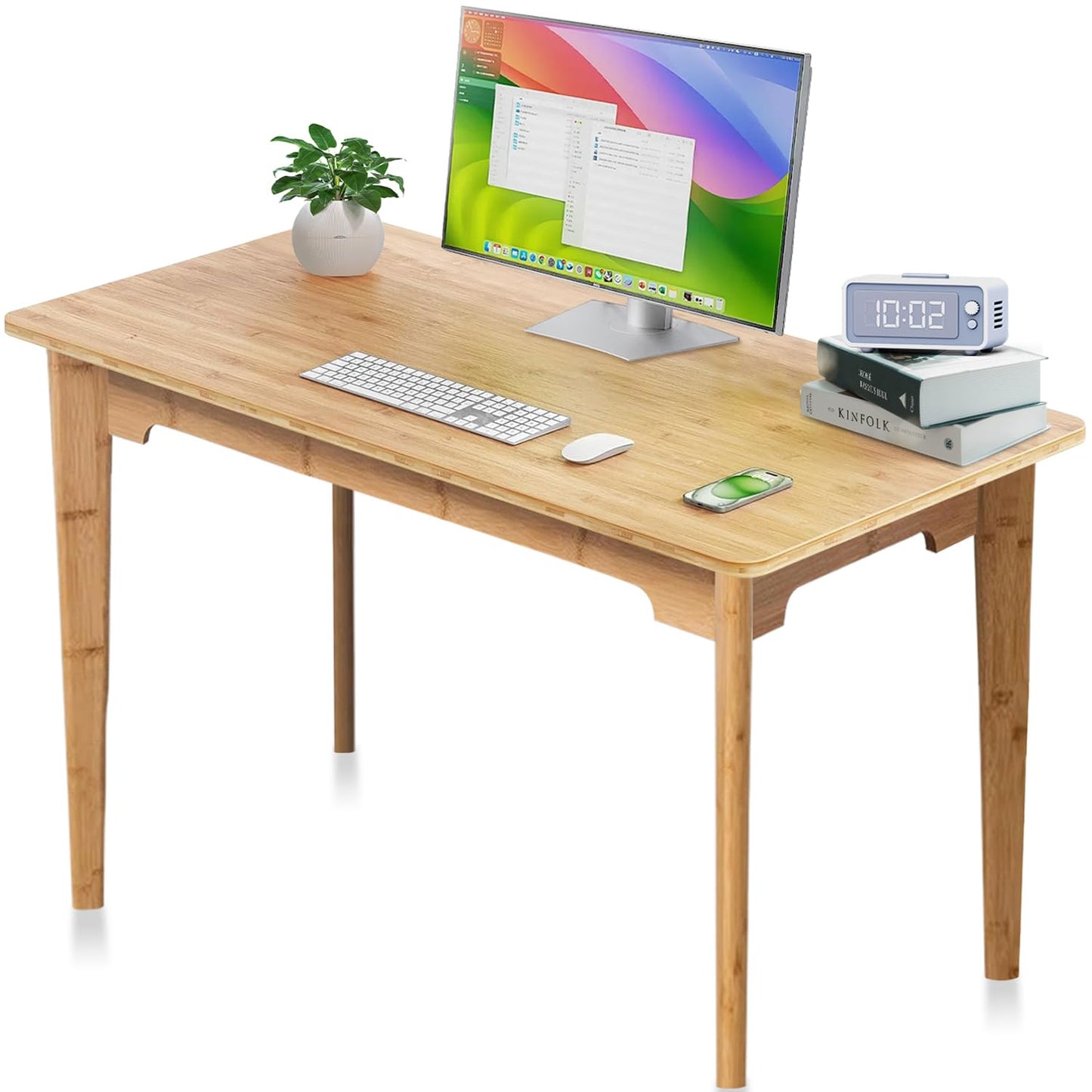 DOUSY- Small Bamboo Computer Desk Study Desk Home Office Desk Writing Table, Modern Study 27.5" Solid Multipurpose Table, for Living Room, Bedroom, Make Up, Natual Color