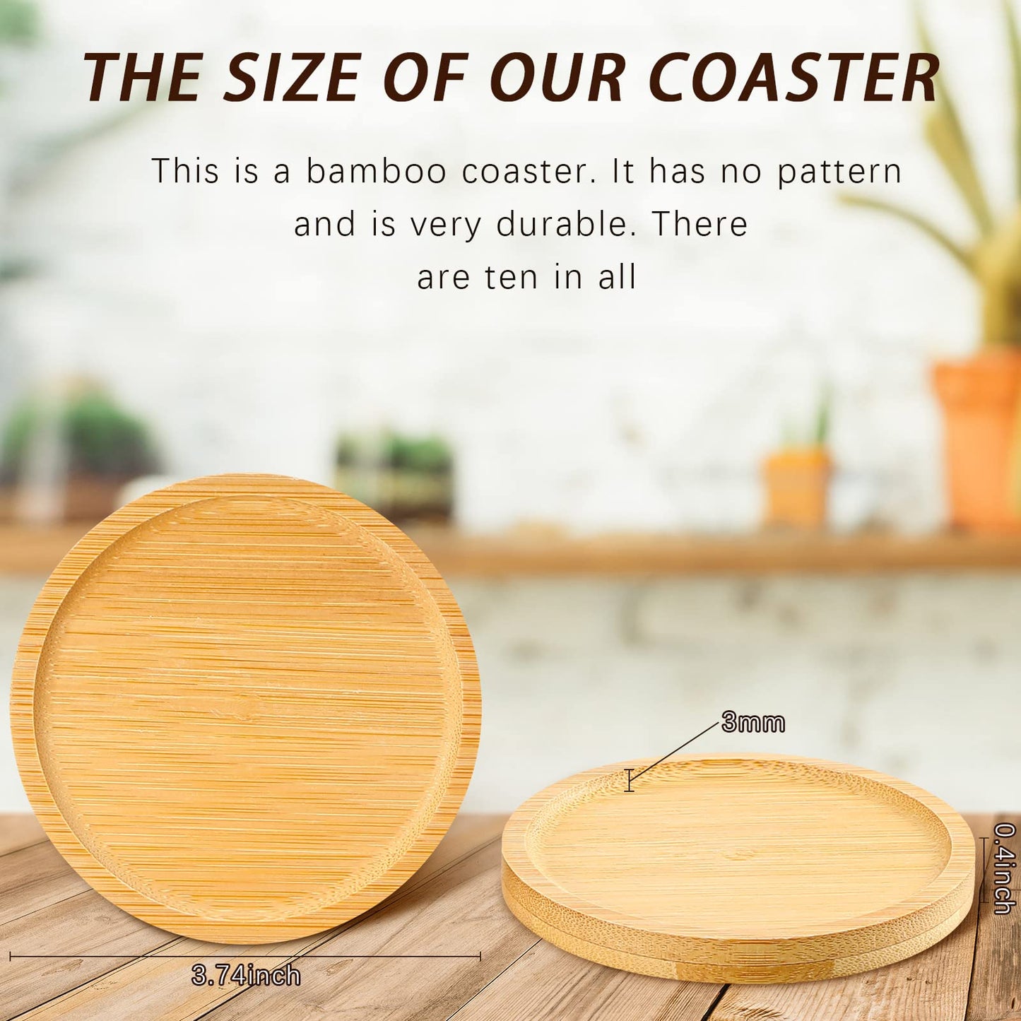 Patelai 10 Pcs Round Bamboo Coasters for Planters Small Plant Saucer 3.74 Inch Bamboo Planter Drink Saucer Trays