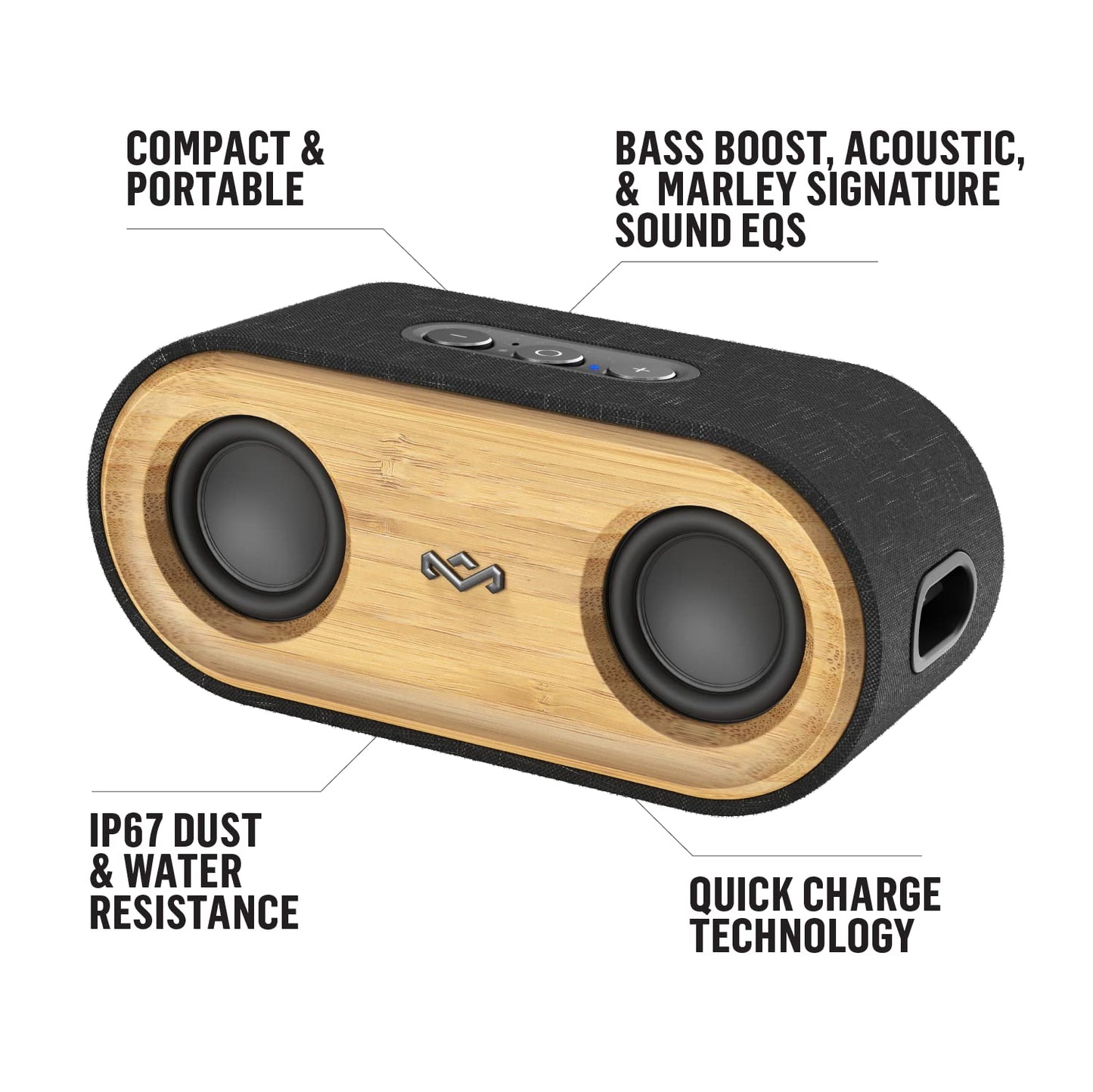 House of Marley Get Together 2: Portable Speaker with Wireless Bluetooth Connectivity, 20 Hours of Playtime and Sustainable Materials, IP65 Dust and Water Resistance, Signature Black