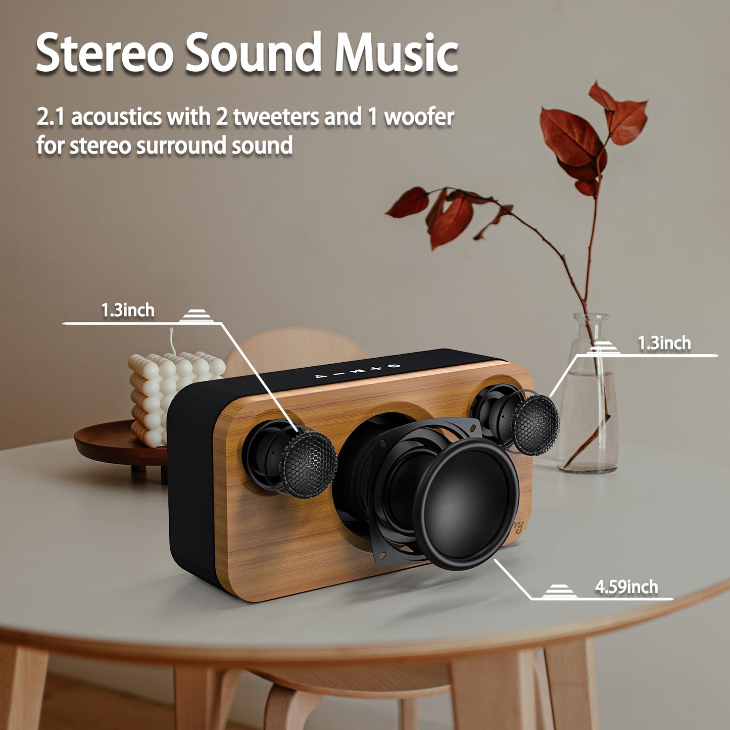 Bluetooth Speaker with Deep Bass, 40W(Peak) Wireless Portable Speaker with TWS, AUX, TF Card, Stereo Sound Wood Home Audio Sync up to 100 Bluetooth 5.3 Speakers For Home Party, Outdoor Camping