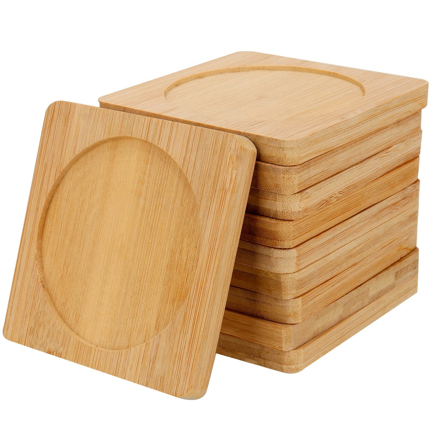 SHEUTSAN 60 PCS 3.7 Inches Natural Bamboo Coasters, Square Bamboo Wood Coasters, Square Bamboo Tray Saucer for Drinks, Crafts, Succulents