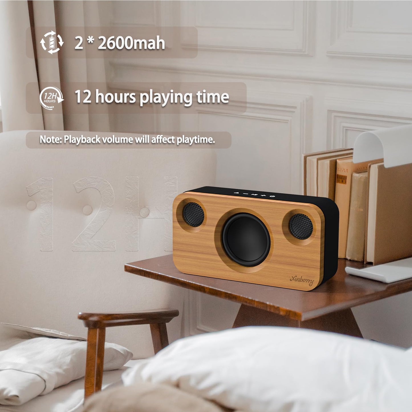 Bluetooth Speaker with Deep Bass, 40W(Peak) Wireless Portable Speaker with TWS, AUX, TF Card, Stereo Sound Wood Home Audio Sync up to 100 Bluetooth 5.3 Speakers For Home Party, Outdoor Camping