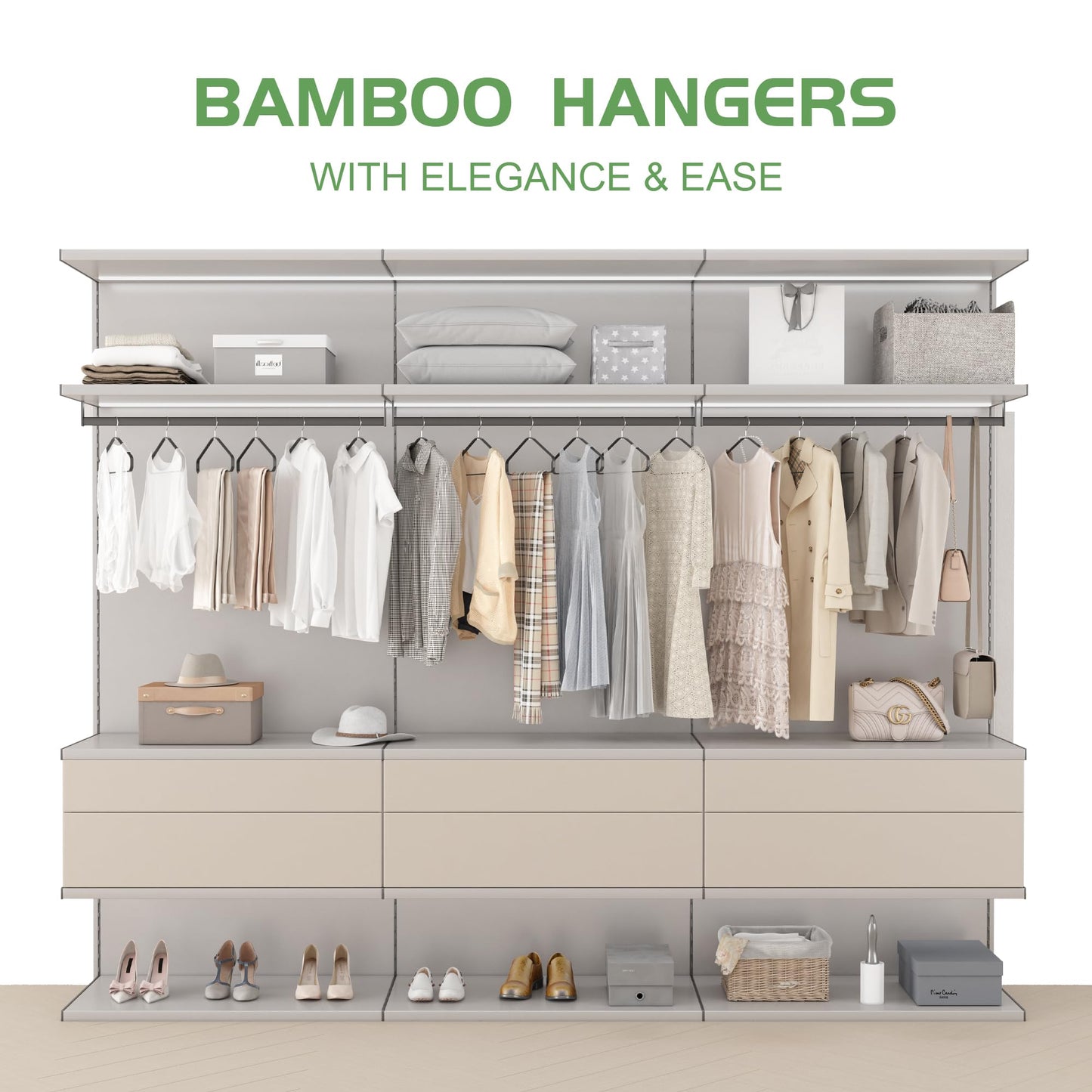 Bamboo Hangers 20 Pack - Durable & Slim Coat Hanger - Suit Hangers with 360-Degree Rotatable Hook