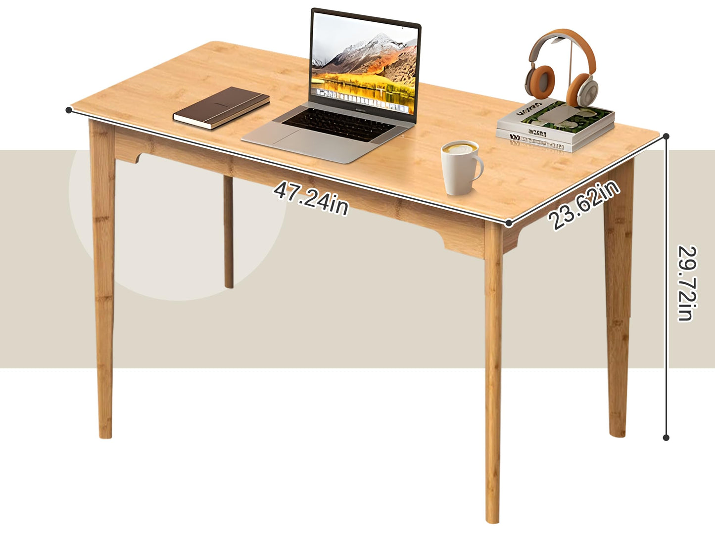 DOUSY- Small Bamboo Computer Desk Study Desk Home Office Desk Writing Table, Modern Study 27.5" Solid Multipurpose Table, for Living Room, Bedroom, Make Up, Natual Color