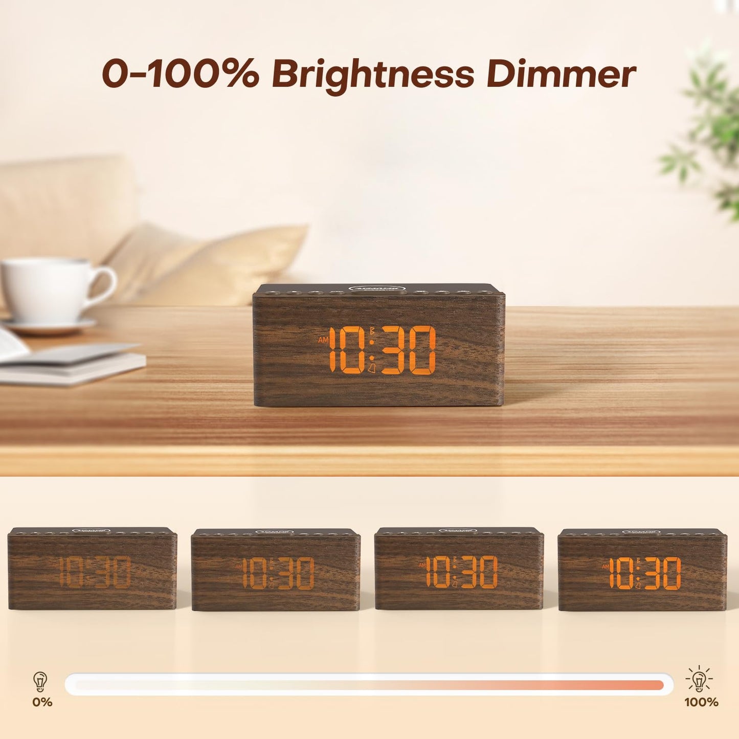 ANJANK Wooden White Noise Sound Machine with Alarm Clock, Bluetooth Speaker, Wireless Charger Station for iPhone/Samsung