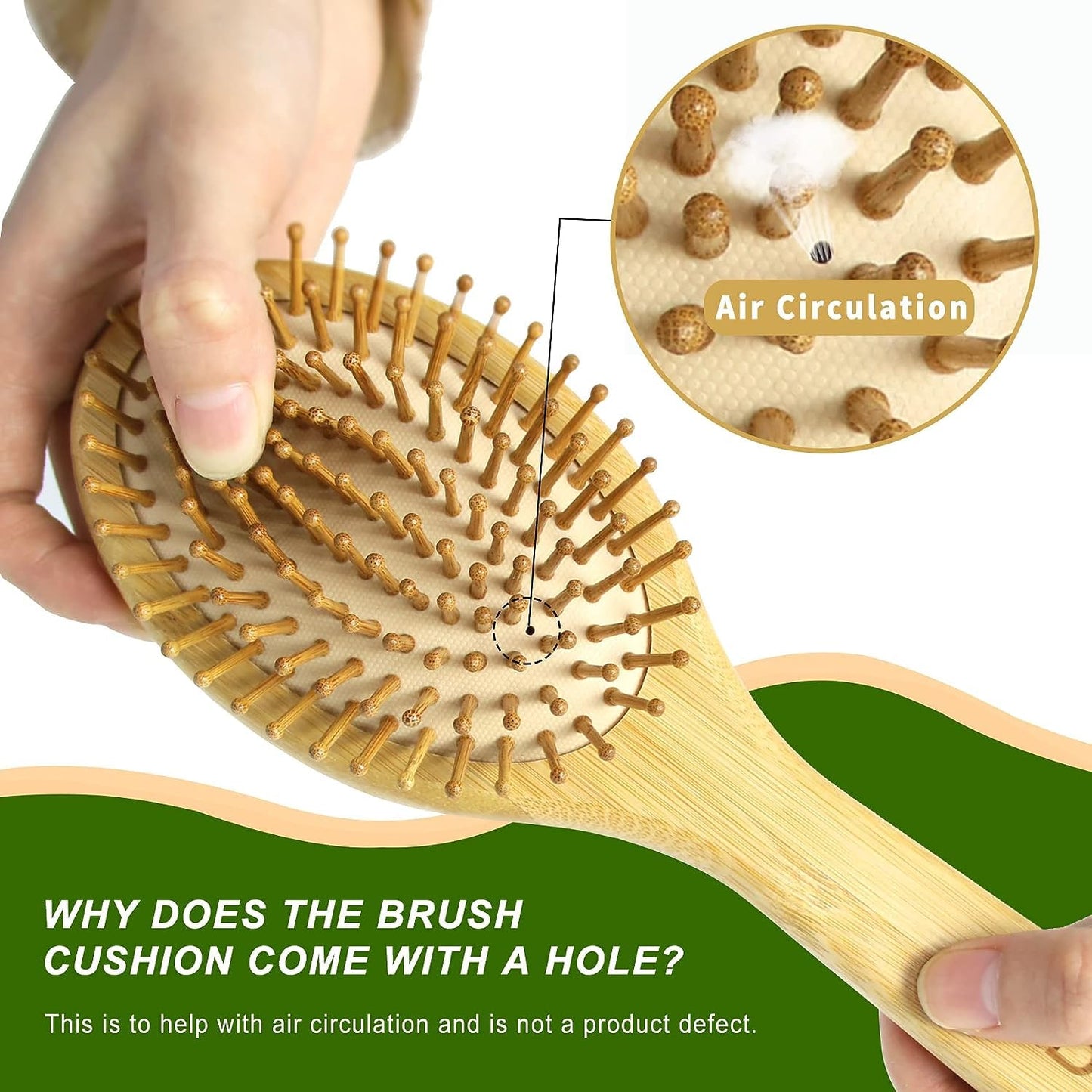 MRD Hair Brush Set, Natural Bamboo Comb Paddle Detangling Hairbrush, Wide-tooth and tail comb No Bristle