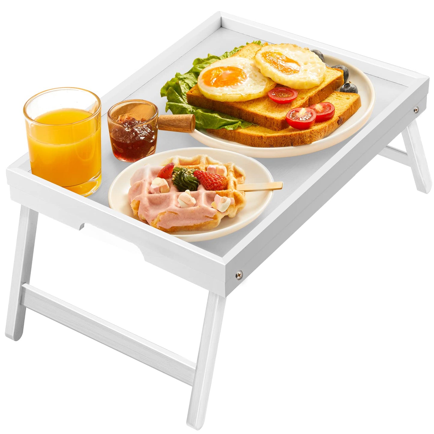 Bamboo Bed Tray Table with Foldable Legs, Breakfast Tray for Sofa, Bed, Eating, Working, Used As Laptop Desk Snack Tray by Pipishell