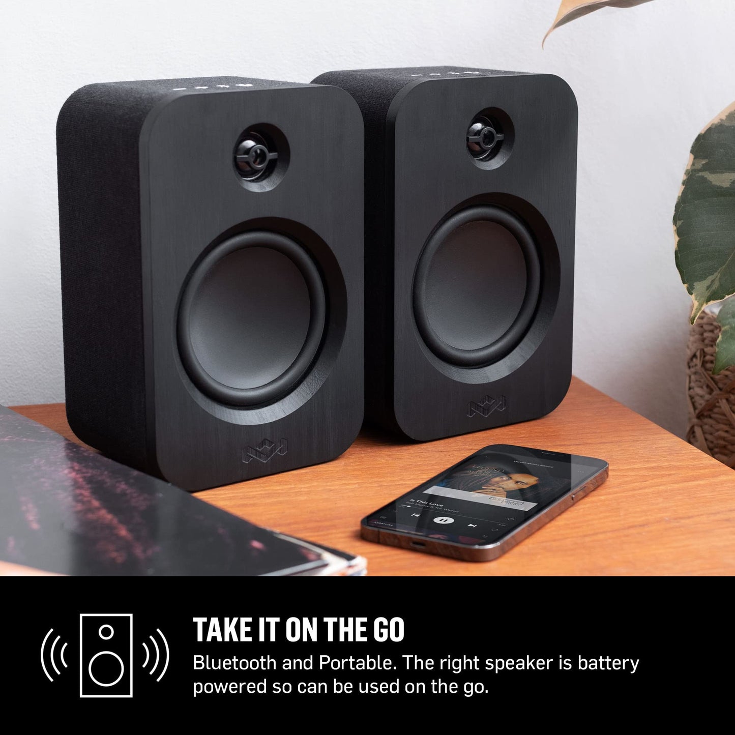 House of Marley Get Together Duo, Powerful Bookshelf Speakers with Wireless Bluetooth Connectivity and Sustainable Materials