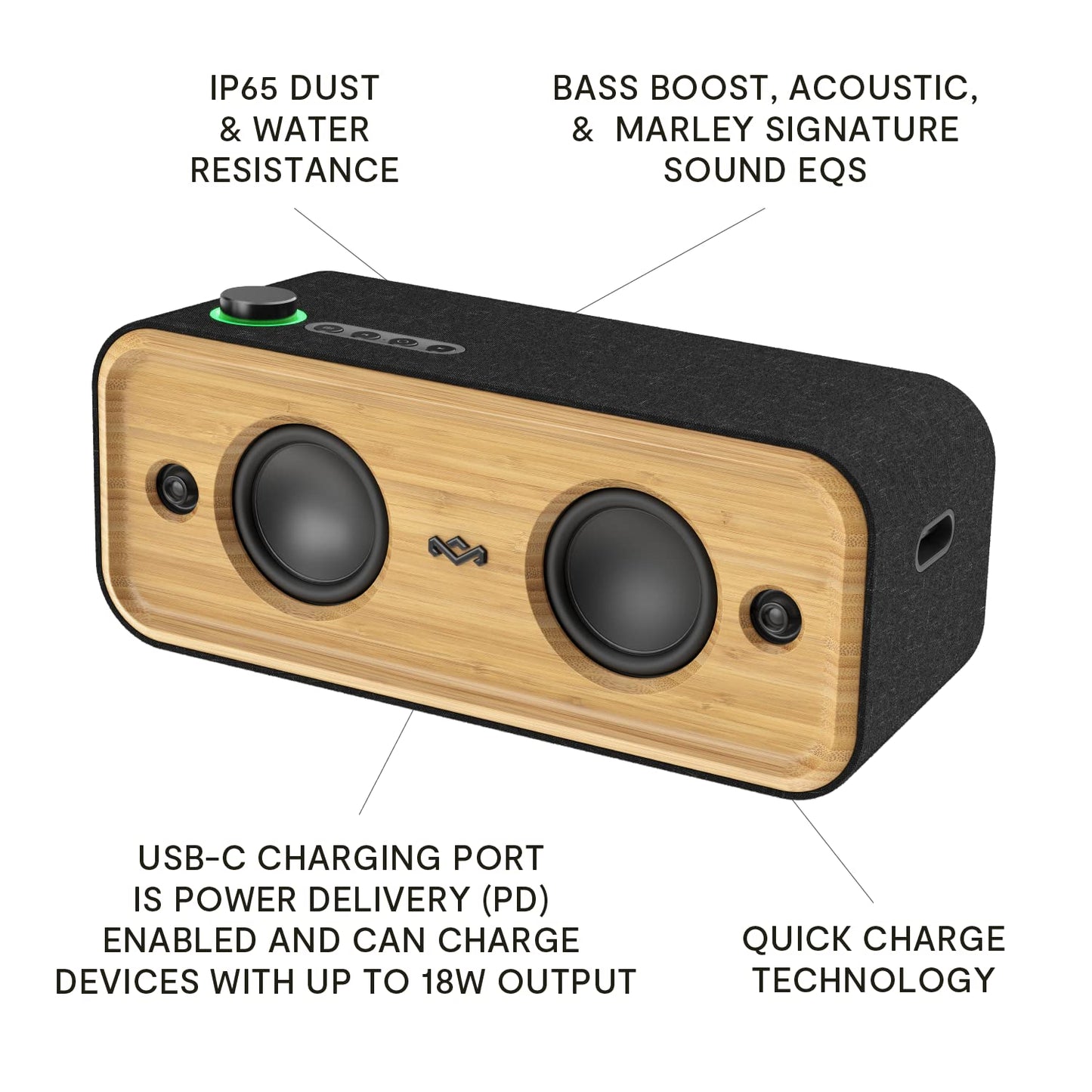 House of Marley Get Together 2: Portable Speaker with Wireless Bluetooth Connectivity, 20 Hours of Playtime and Sustainable Materials, IP65 Dust and Water Resistance, Signature Black