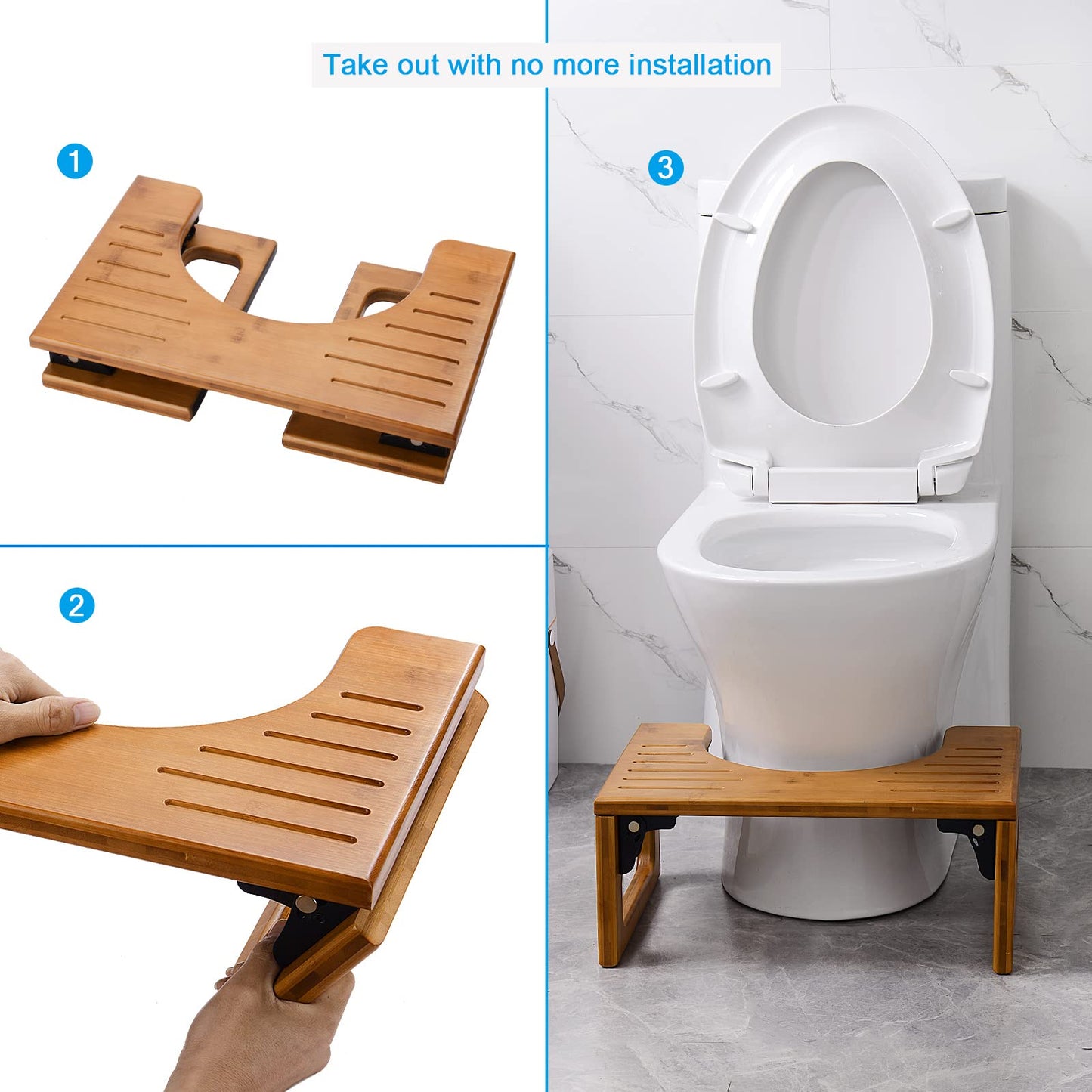 AmazerBath 7 Inches Bamboo Toilet Stool Squat for Adults, Collapsible Poop Stool for Bathroom...