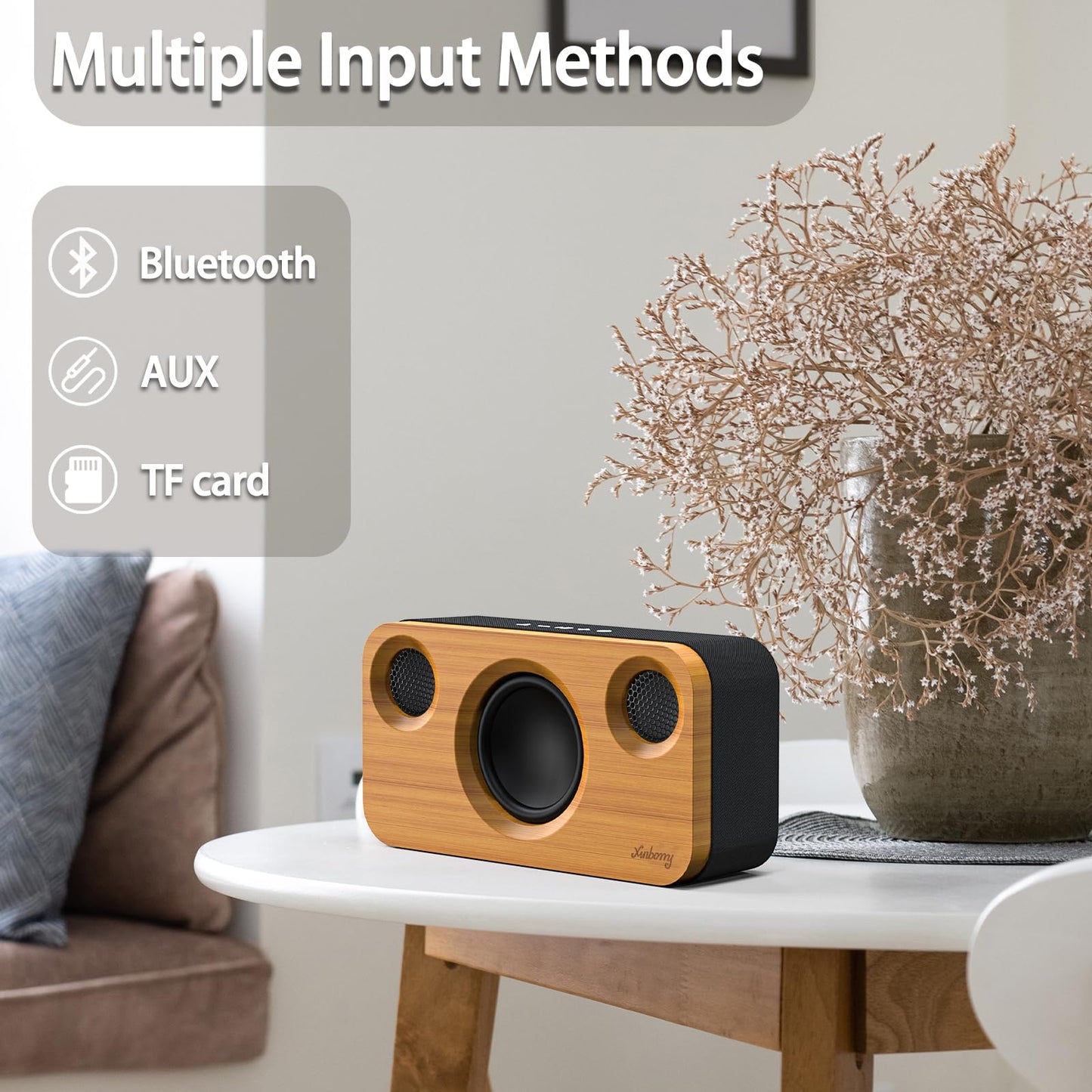 Bluetooth Speaker with Deep Bass, 40W(Peak) Wireless Portable Speaker with TWS, AUX, TF Card, Stereo Sound Wood Home Audio Sync up to 100 Bluetooth 5.3 Speakers For Home Party, Outdoor Camping