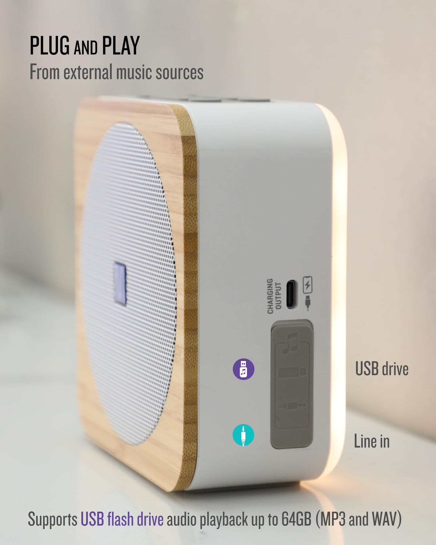 Sound Spot II SFQ-18: Portable Bluetooth Speaker with Powerful Bass, Nature Sounds, Ambient Light, and Speakerphone (White)