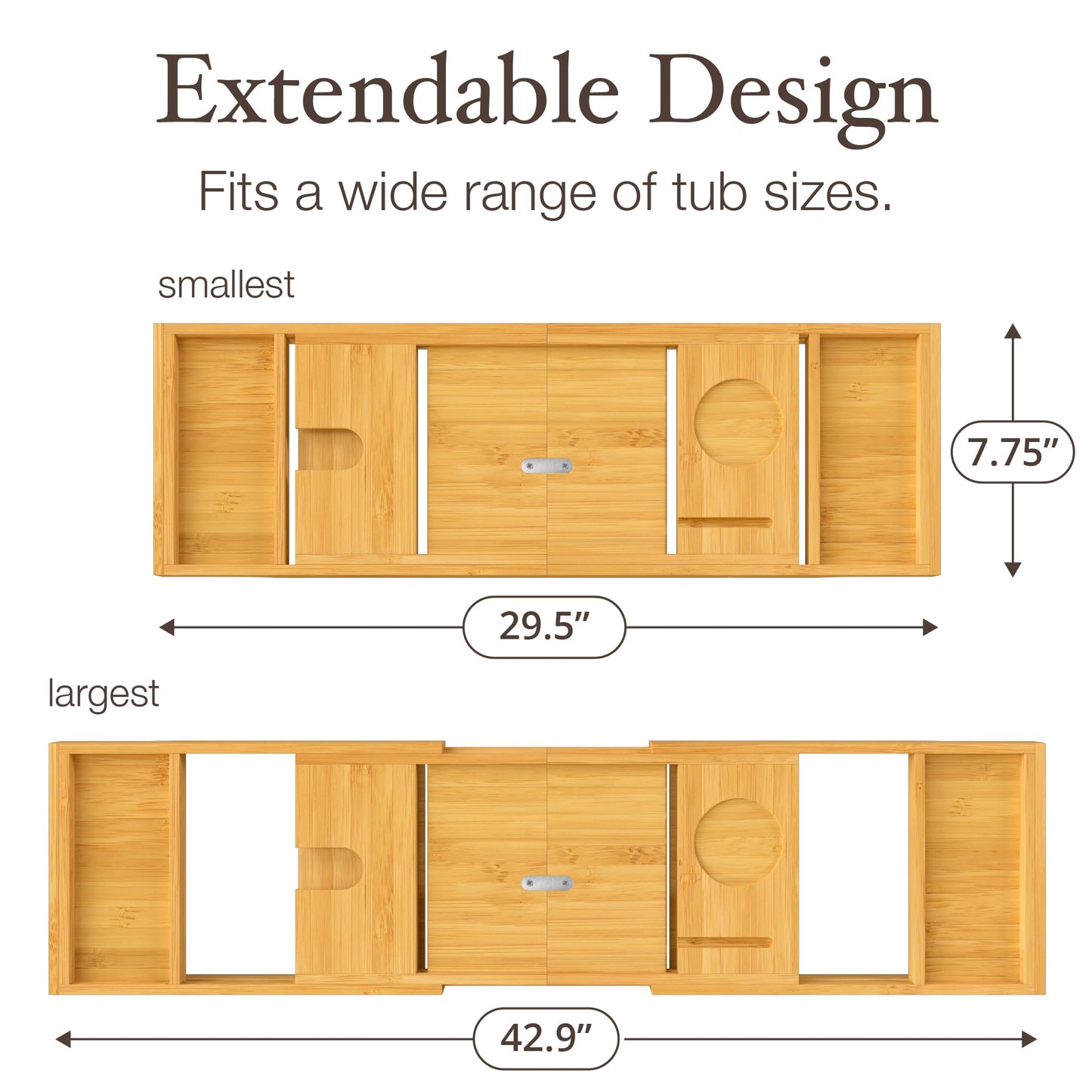 Bamboo Bathtub Tray for Tub - Expandable Bath Tray with Wine, Book & Tablet Holder