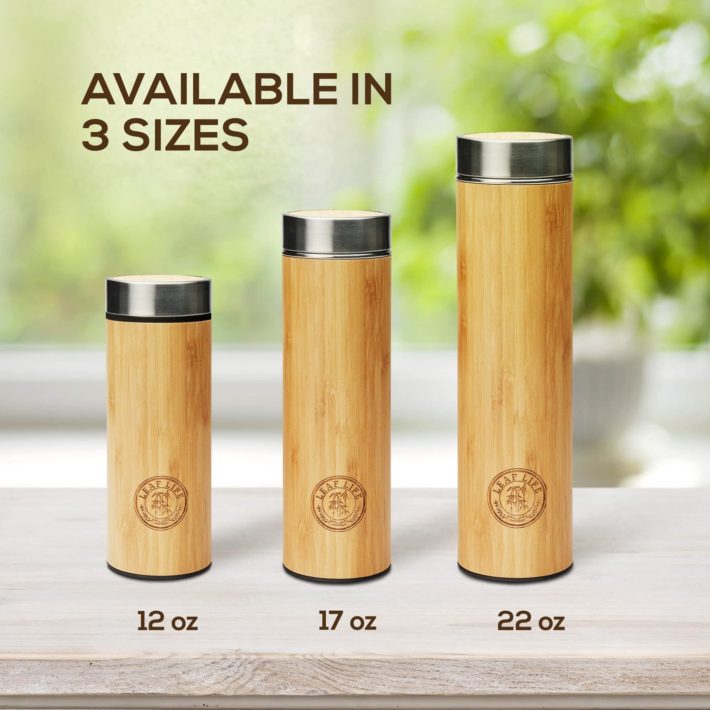 LeafLife Premium Bamboo Tea Bottle for Loose Tea - Tea Infuser Bottle - Tea Gifts - Insulated Water Bottle/Coffee Tumbler/Tea Thermos