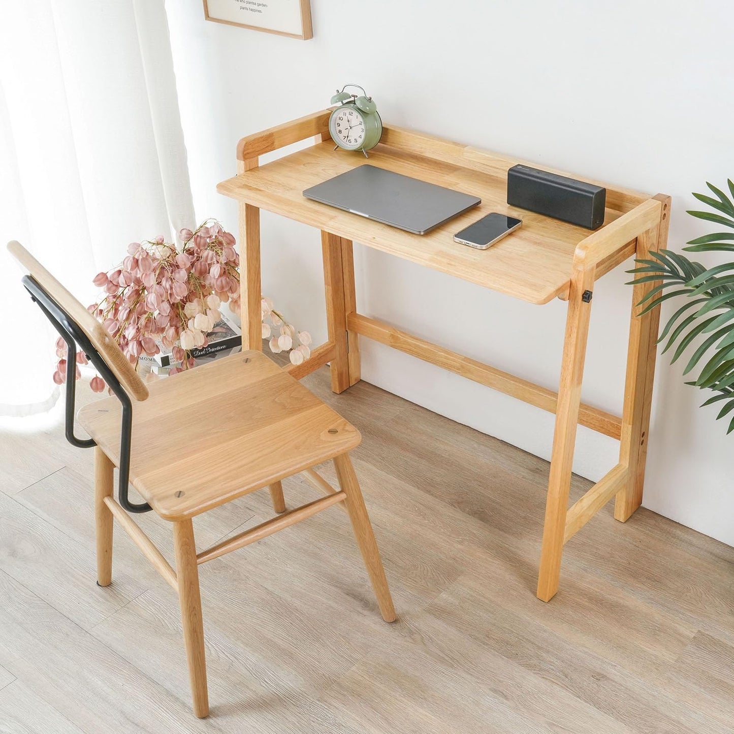 Computer Desk, Foldable Desk, Home Office Desks, Solid Wood Writing Desk, Mid Century Modern Desks, Oak Study Table, Folding Desks for Small Spaces, 31.5 W x 27.6 H x 13.6 D Inches, Natural