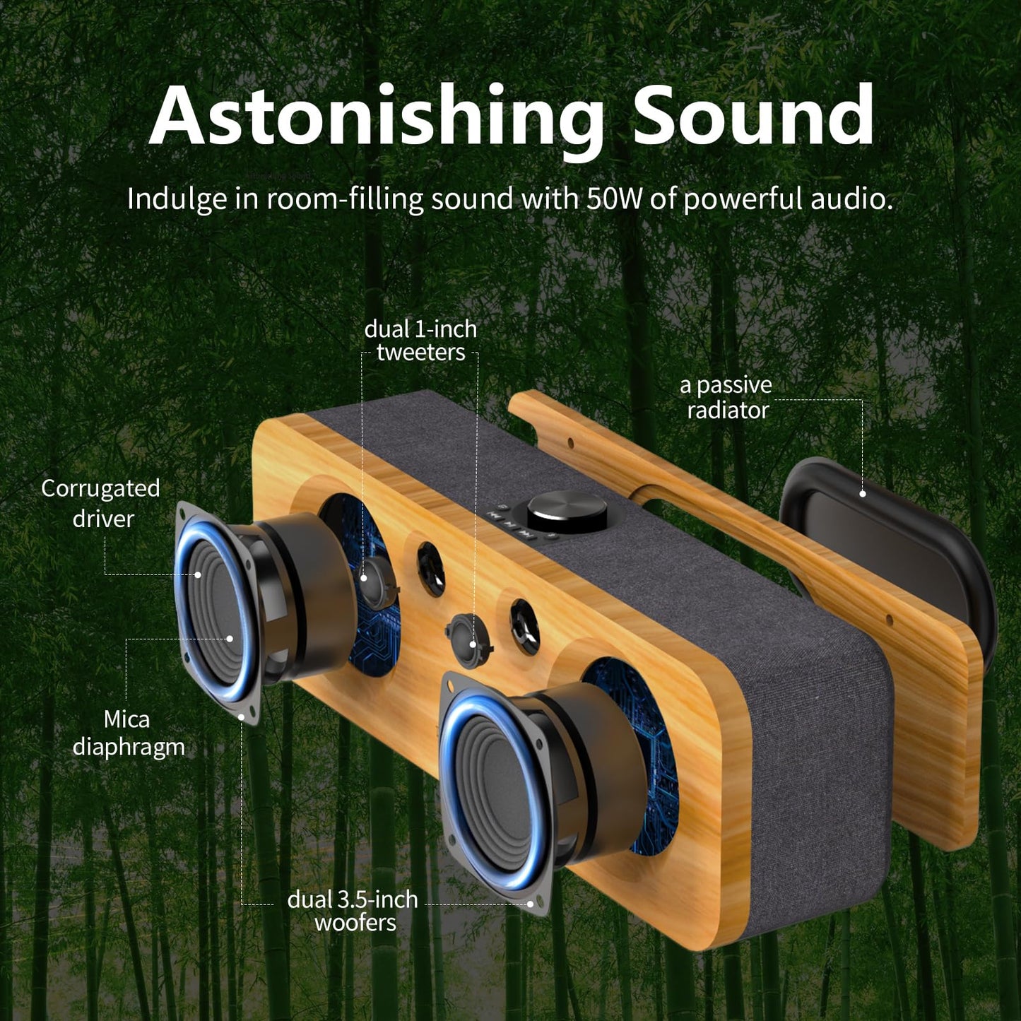 DOSS SoundBox H200 50W Home Bluetooth Speaker with Dual 3.5-Inch Woofers, Two 1-inch Tweeters, 35H Playtime, TWS, Sustainable Materials