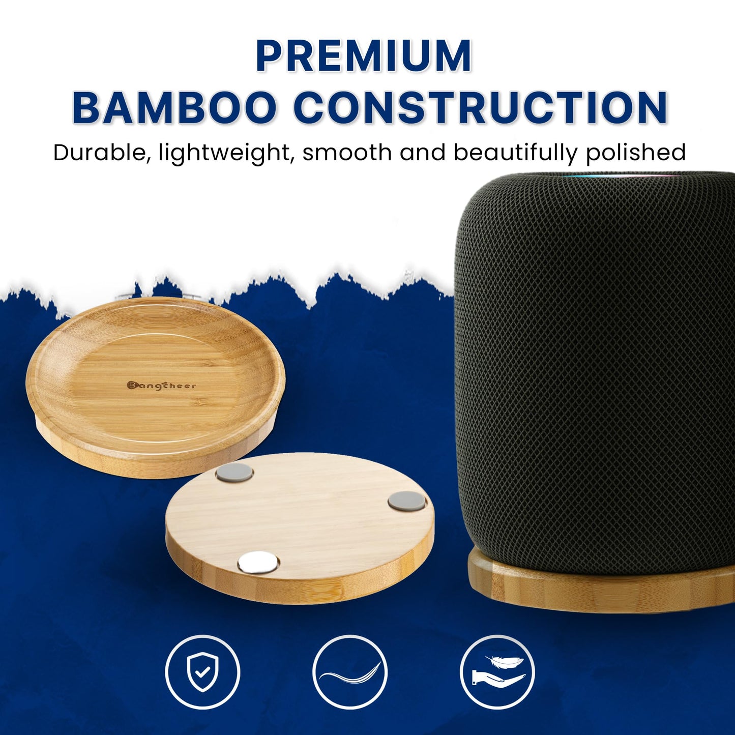 Bamboo Stand for Homepod/HomePod 2 with Non-Slip Feet and Scratch Resistant Elegant Space Saving Smart Speaker Bamboo Holder Enhance Home Audio Experience,of 1