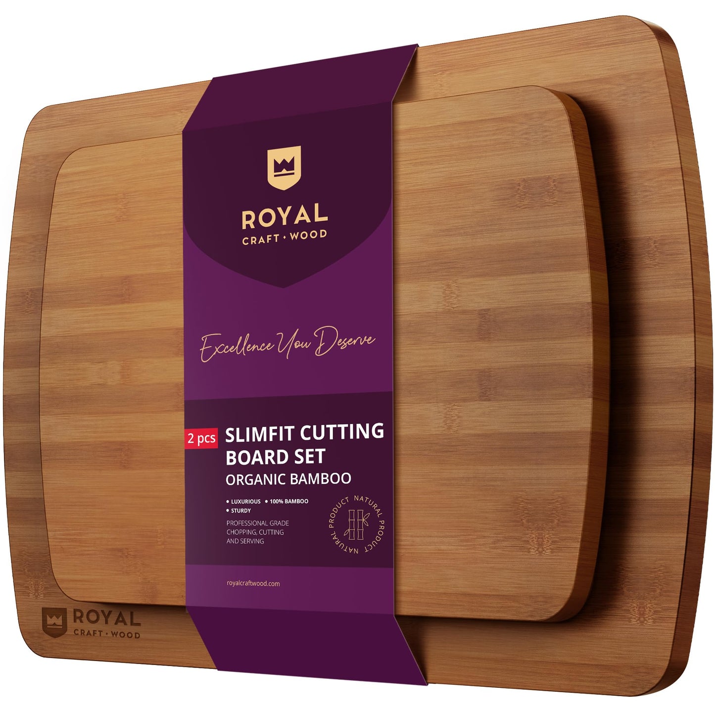 Wooden Cutting Boards for Kitchen Meal Prep & Serving - Bamboo Wood Cutting Board Set - Charcuterie & Chopping Butcher Block for Meat