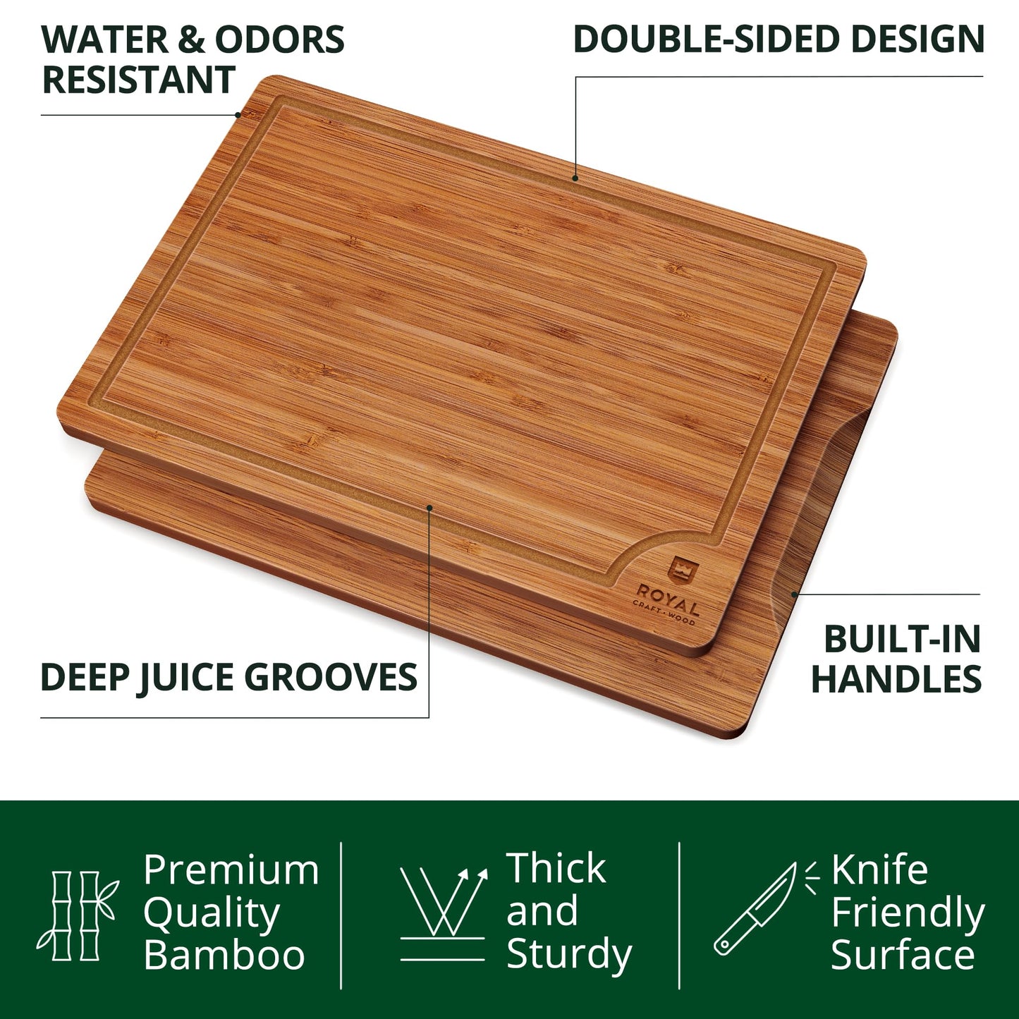 Wooden Cutting Boards for Kitchen Meal Prep & Serving - Bamboo Wood Cutting Board Set - Charcuterie & Chopping Butcher Block for Meat