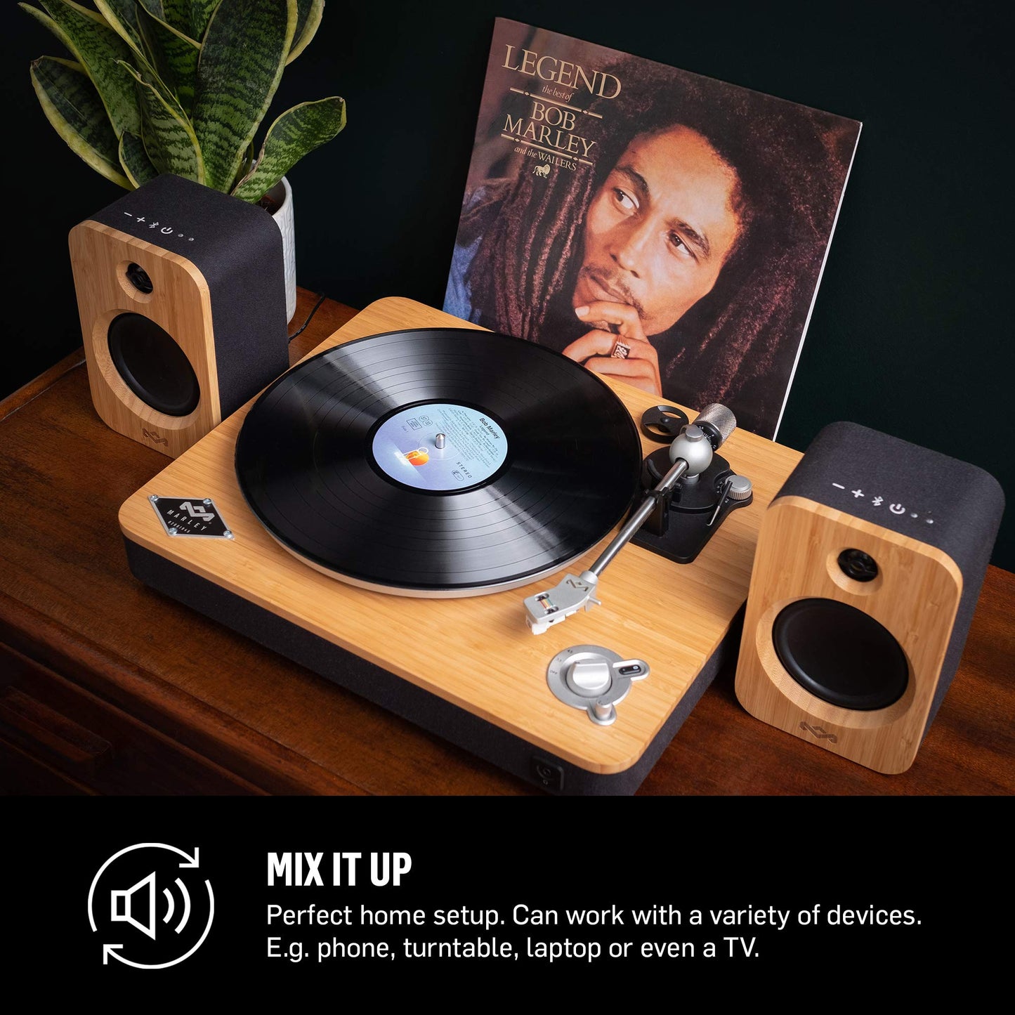 House of Marley Get Together Duo, Powerful Bookshelf Speakers with Wireless Bluetooth Connectivity and Sustainable Materials