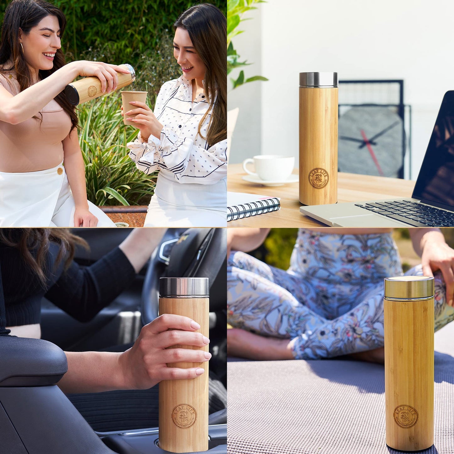 LeafLife Premium Bamboo Tea Bottle for Loose Tea - Tea Infuser Bottle - Tea Gifts - Insulated Water Bottle/Coffee Tumbler/Tea Thermos