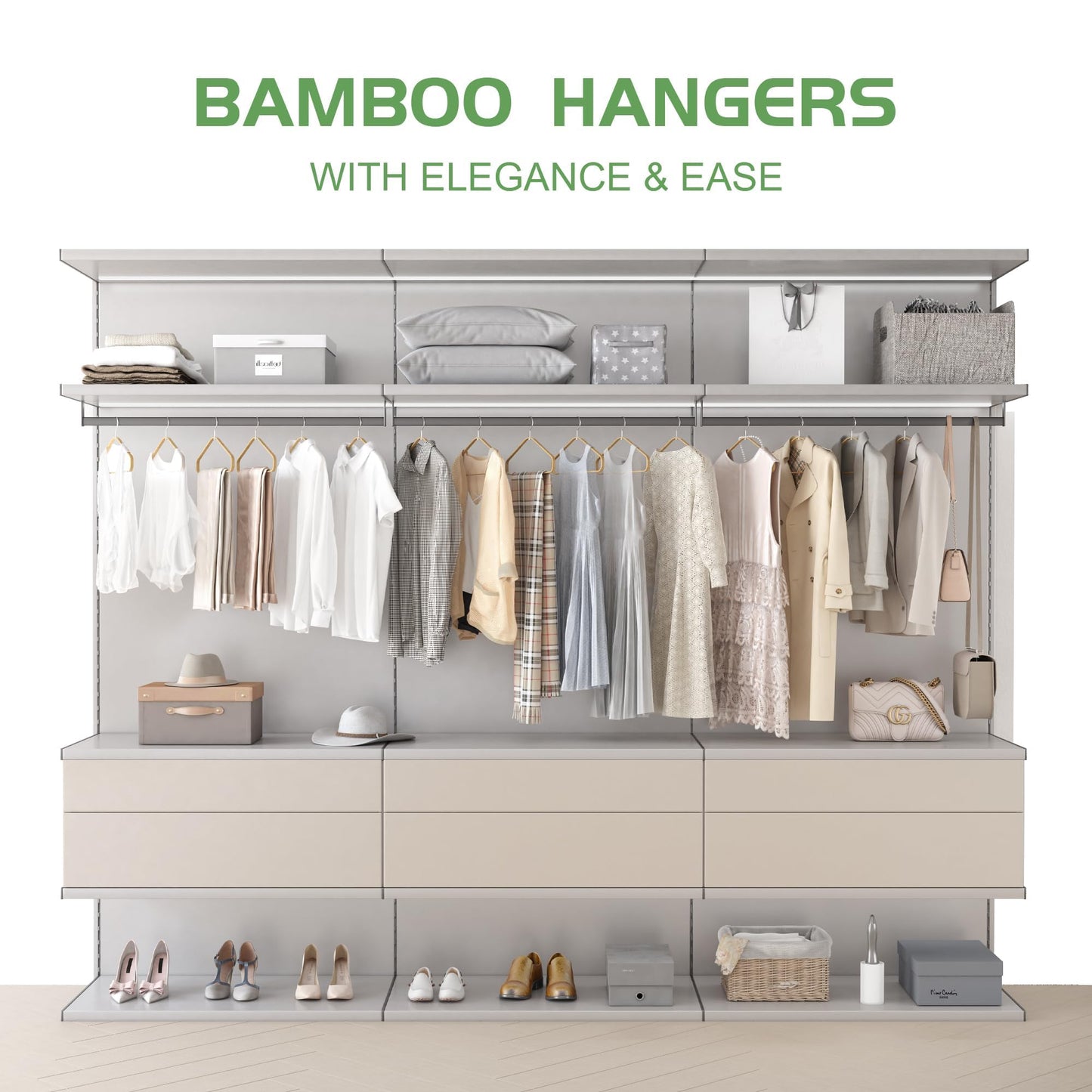 Bamboo Hangers 20 Pack - Durable & Slim Coat Hanger - Suit Hangers with 360-Degree Rotatable Hook