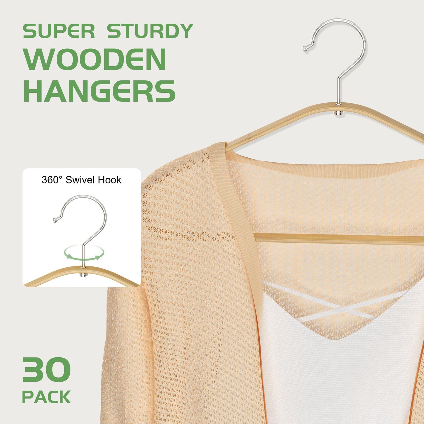 Bamboo Hangers 20 Pack - Durable & Slim Coat Hanger - Suit Hangers with 360-Degree Rotatable Hook