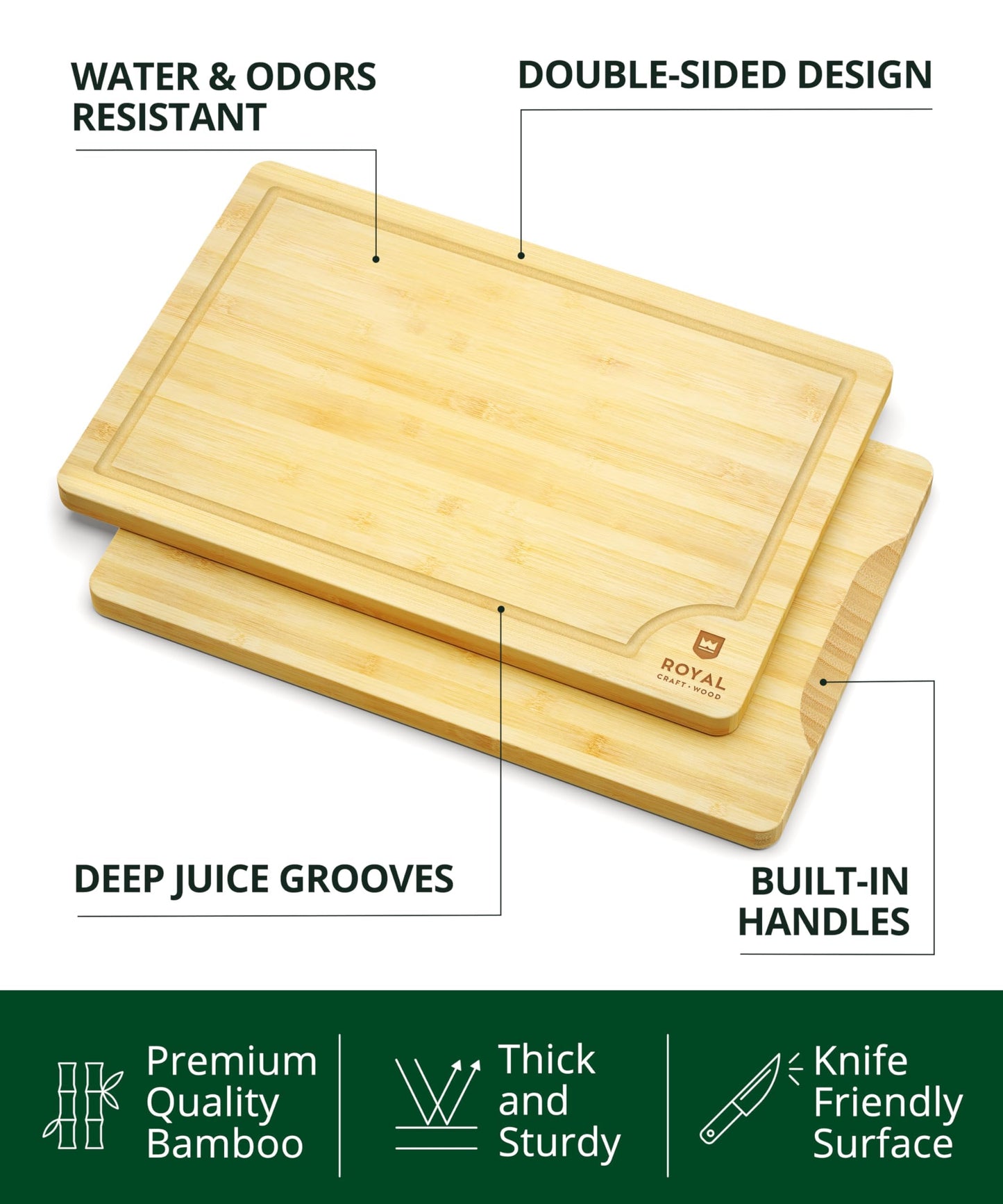 Wooden Cutting Boards for Kitchen Meal Prep & Serving - Bamboo Wood Cutting Board Set - Charcuterie & Chopping Butcher Block for Meat