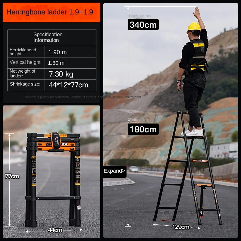 Telescopic Ladder Herringbone Ladder Household Aluminium Alloy Thickening Folding Ladder Portable Lifting Project Stairs Home